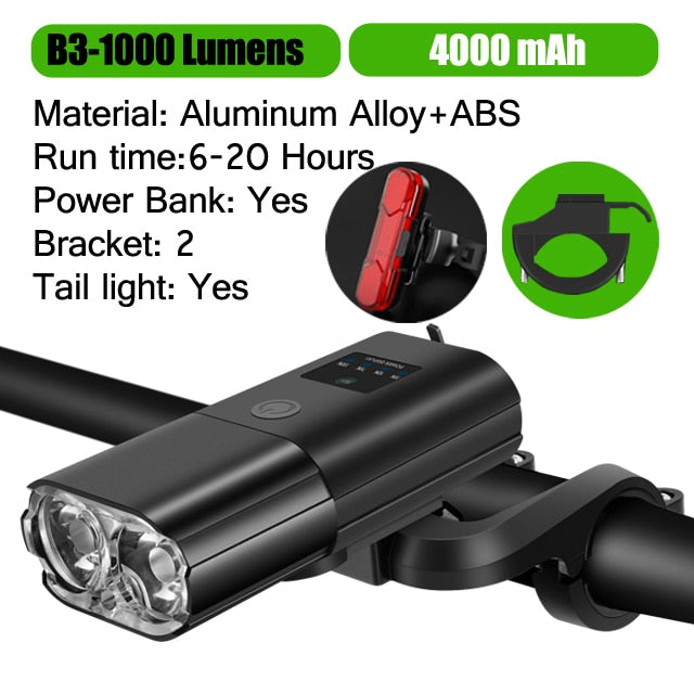 1000Lumen 4000mAh Bike Headlight Power Bank
