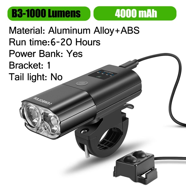 1000Lumen 4000mAh Bike Headlight Power Bank