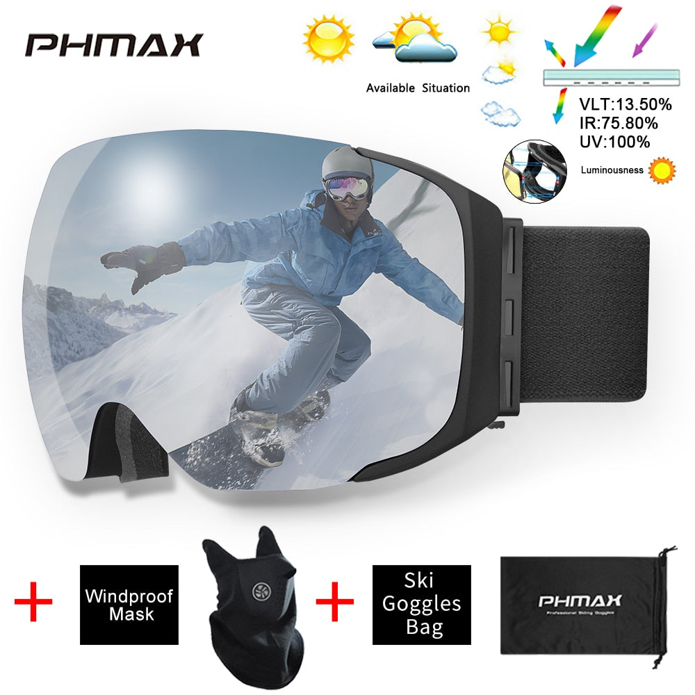 UV400 Anti-Fog Skiing Goggles