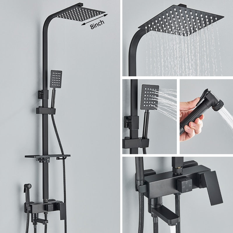 Black Chrome Rainfall Shower Faucet