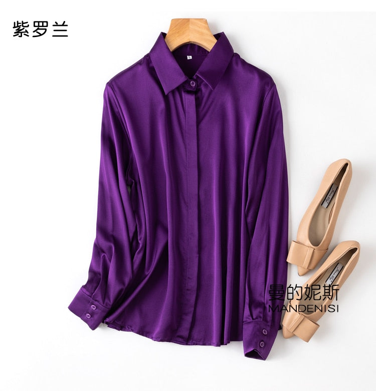 Silk Button Down Long Sleeve Shirts