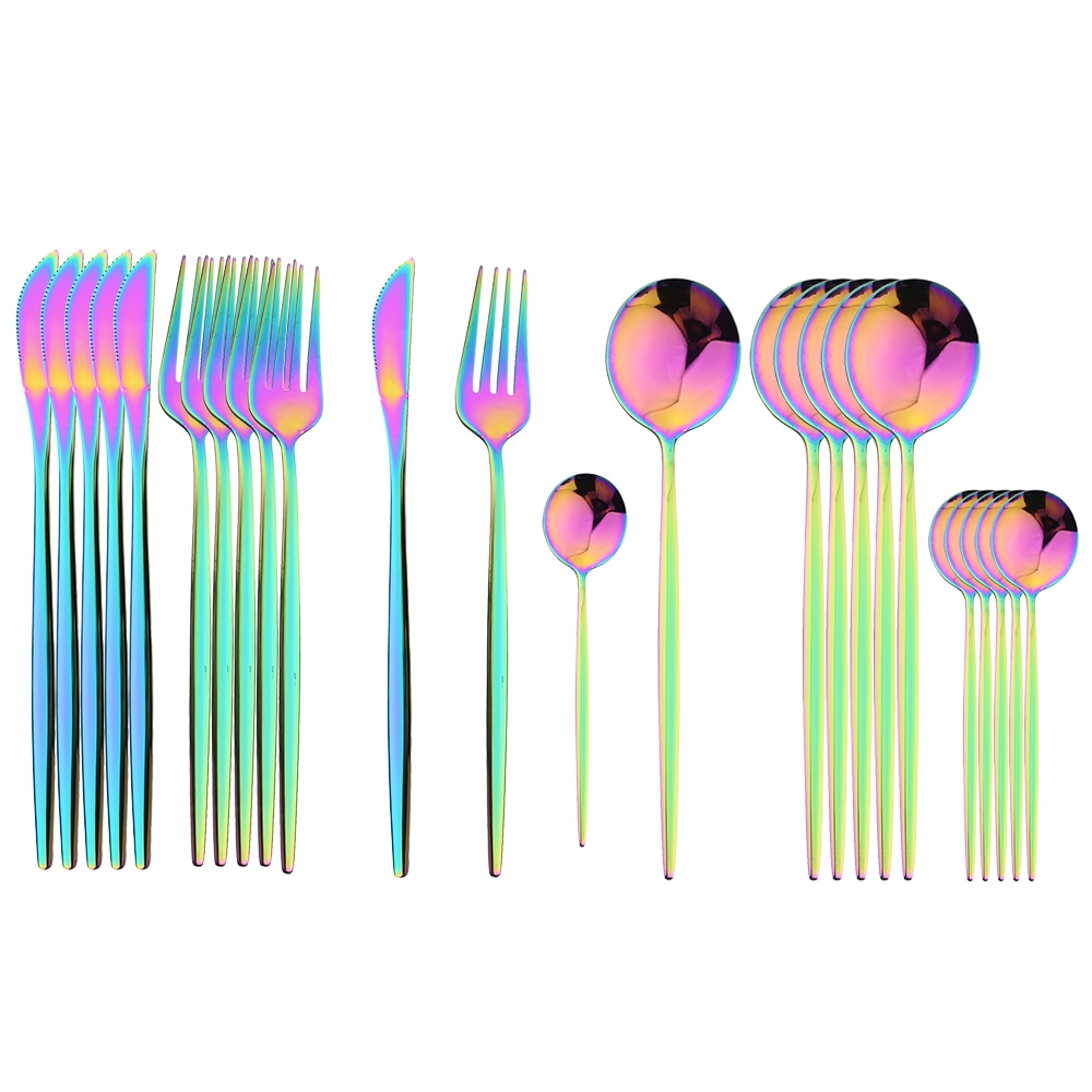 24Pcs Black Handle Golden Cutlery Set