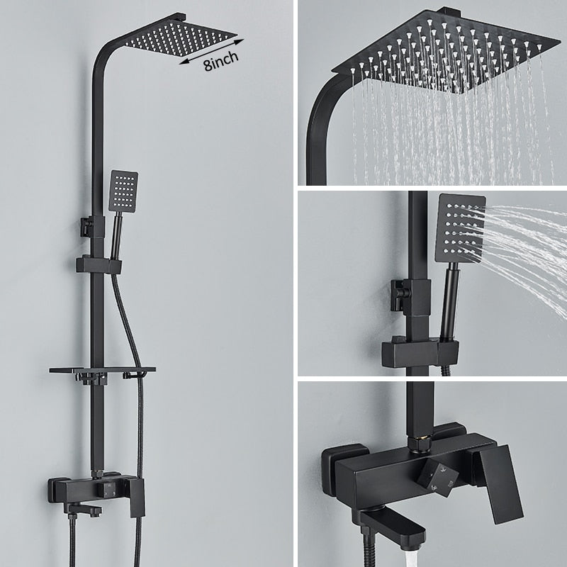 Black Chrome Rainfall Shower Faucet