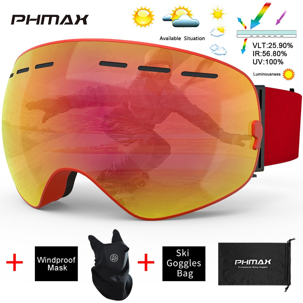 UV400 Anti-Fog Skiing Goggles