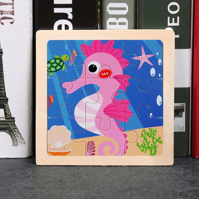 11x11cm Wooden Puzzle Cartoon Animal Collection