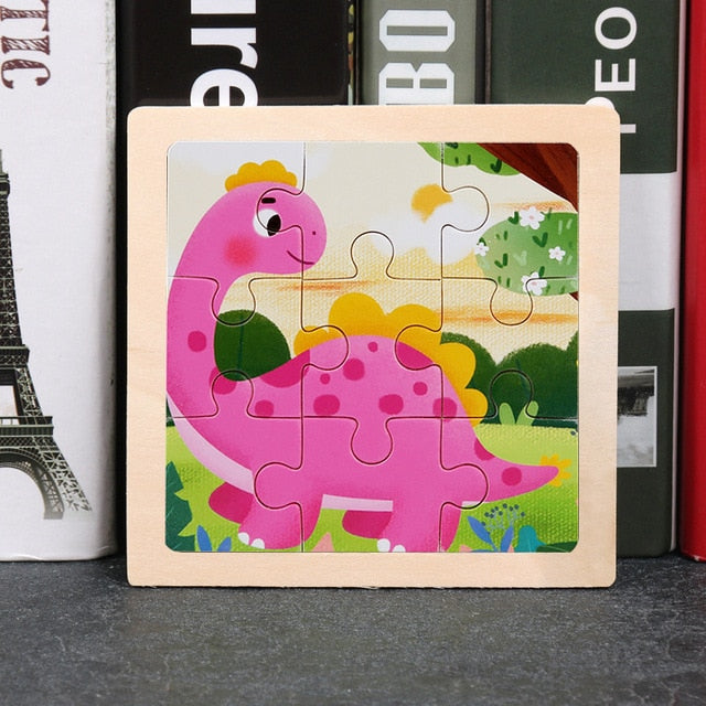 11x11cm Wooden Puzzle Cartoon Animal Collection