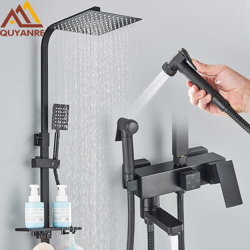 Black Chrome Rainfall Shower Faucet