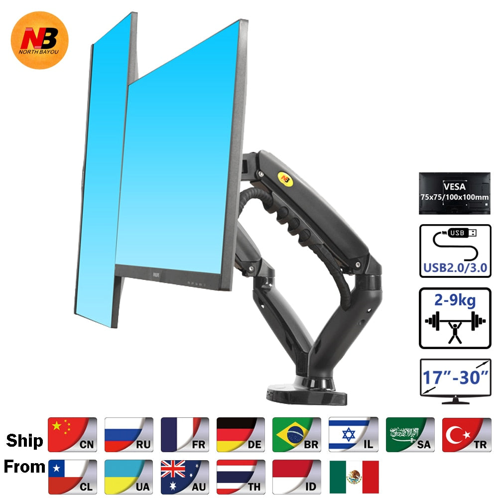 NB F160 Gas Spring Dual Monitor Arm 2 USB 3.0 Ports