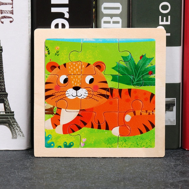 11x11cm Wooden Puzzle Cartoon Animal Collection
