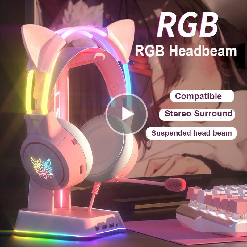 RGB Light Cat Ear Gaming Headphones