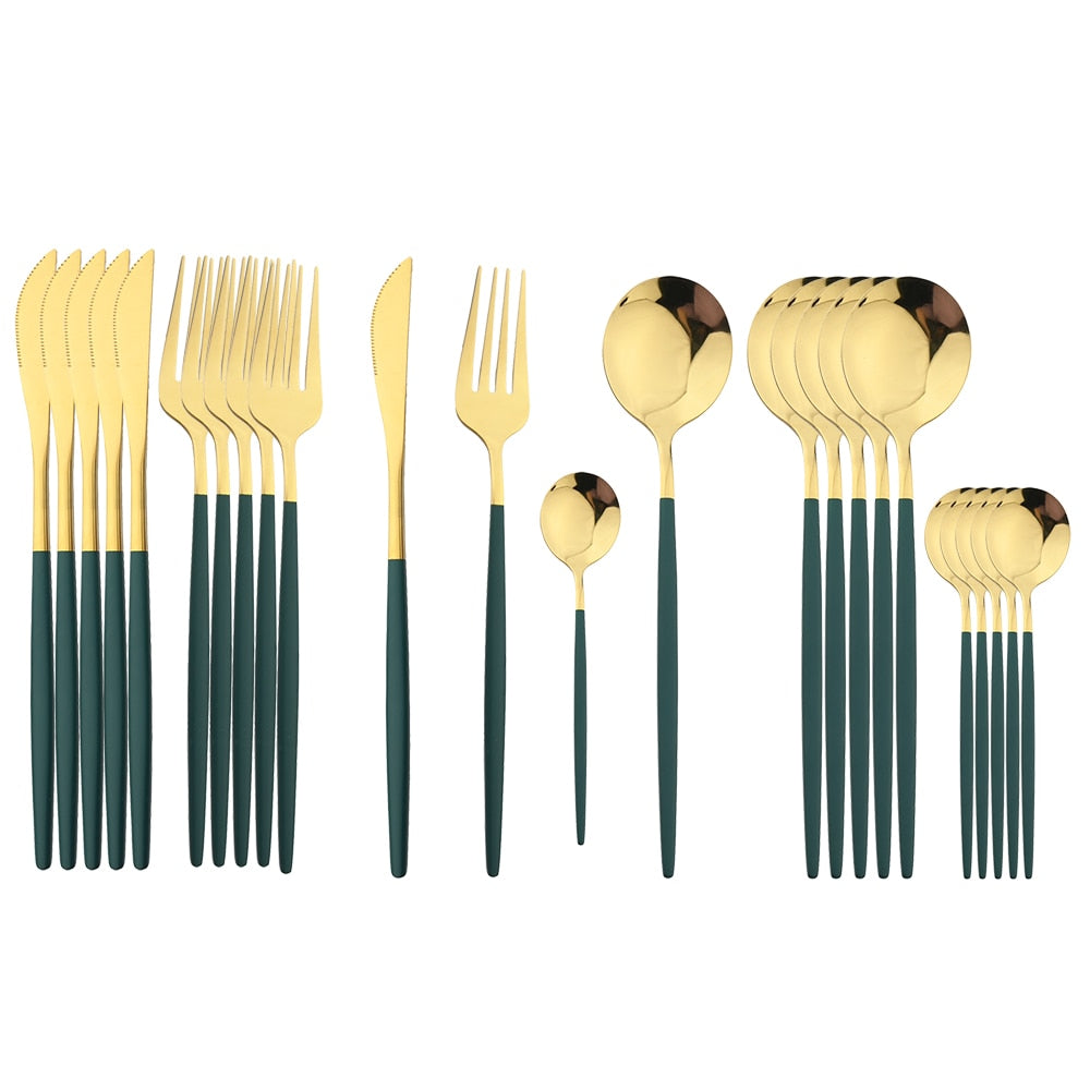 24Pcs Black Handle Golden Cutlery Set