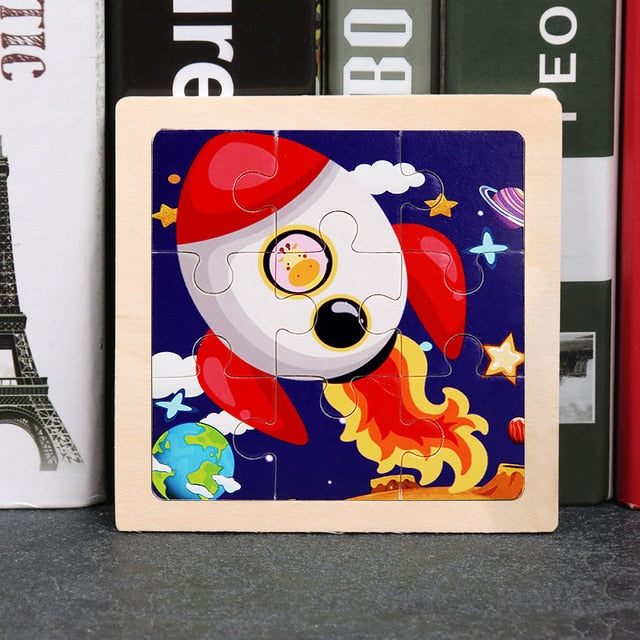 11x11cm Wooden Puzzle Cartoon Animal Collection
