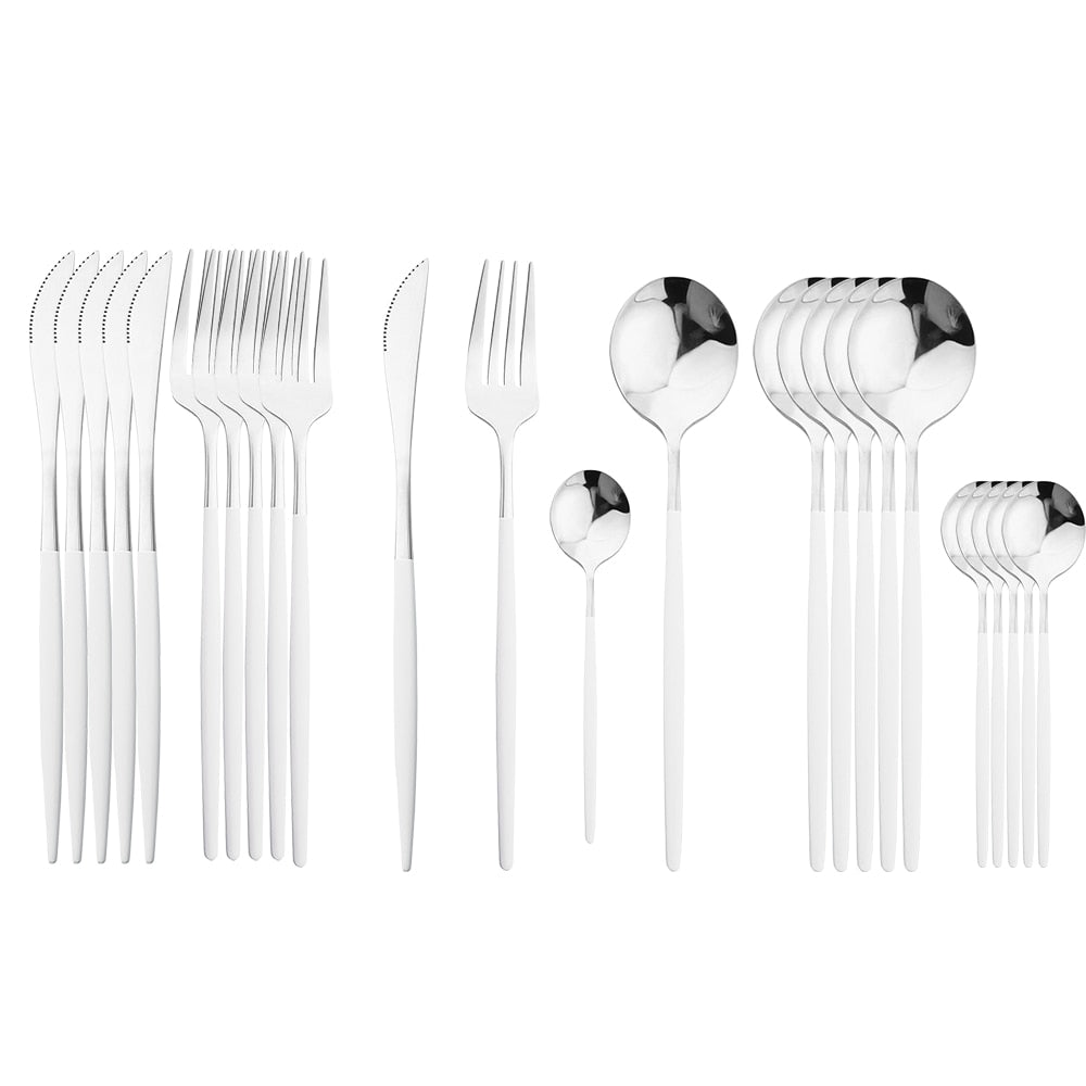 24Pcs Black Handle Golden Cutlery Set