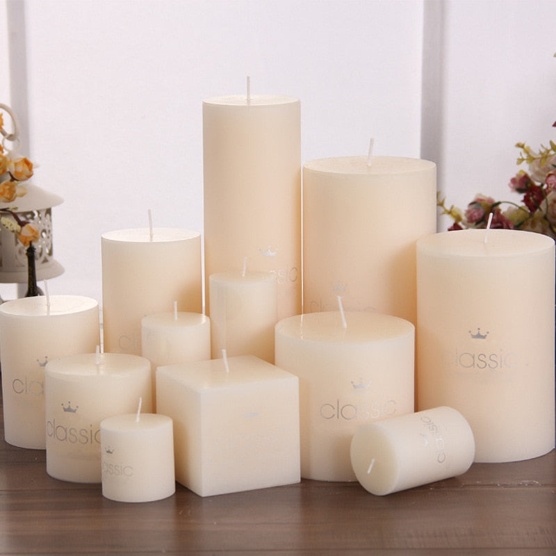 Unscented Ivory White Pillar Candles