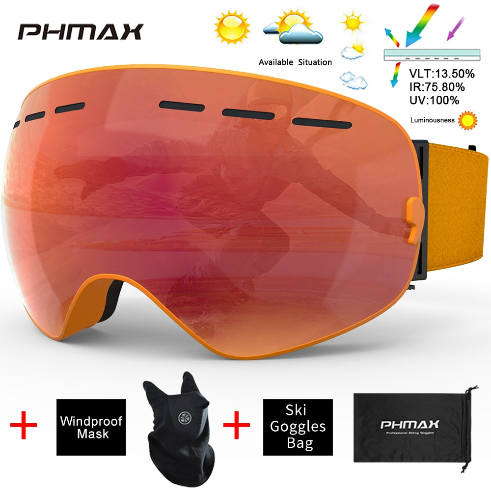 UV400 Anti-Fog Skiing Goggles