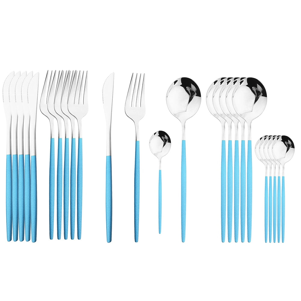 24Pcs Black Handle Golden Cutlery Set
