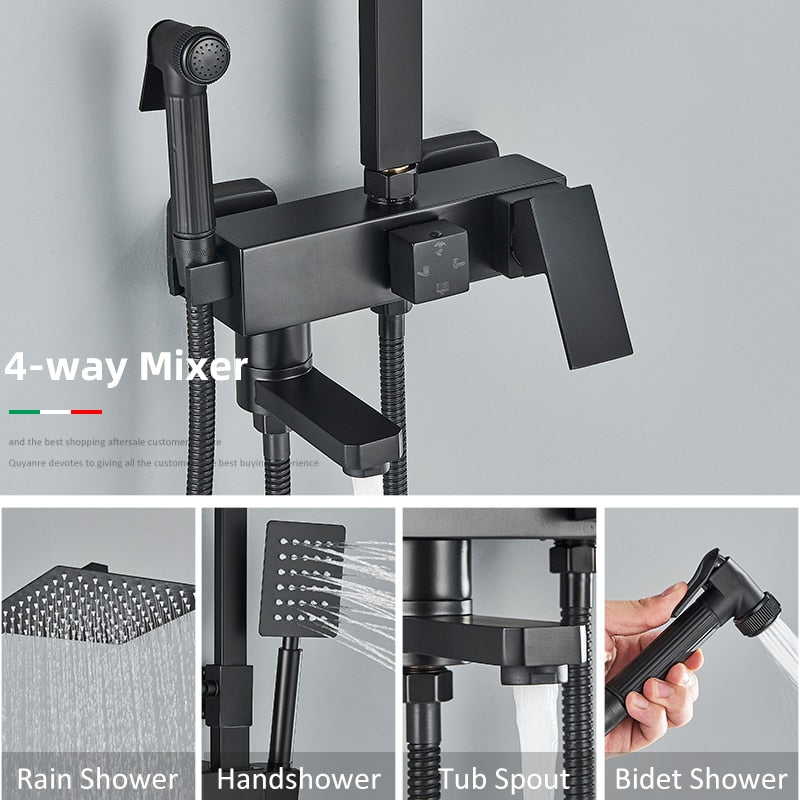 Black Chrome Rainfall Shower Faucet
