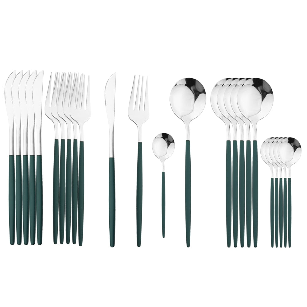 24Pcs Black Handle Golden Cutlery Set