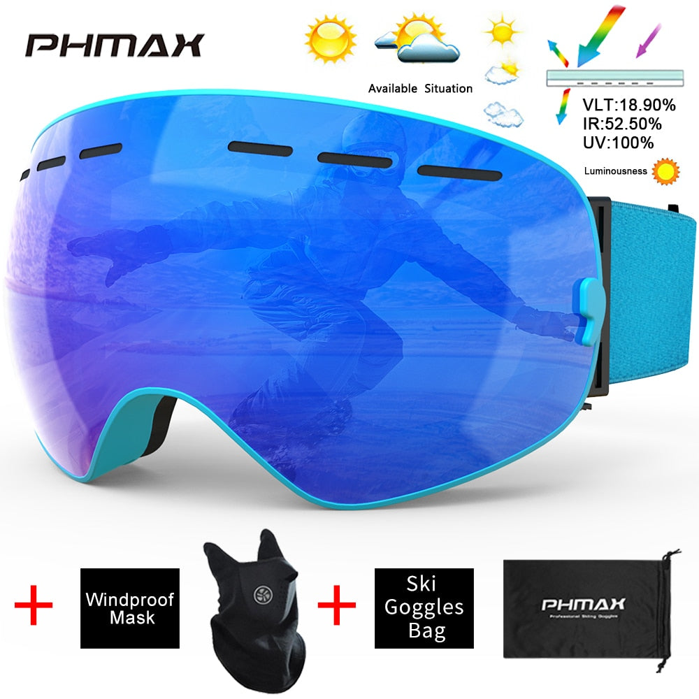 UV400 Anti-Fog Skiing Goggles