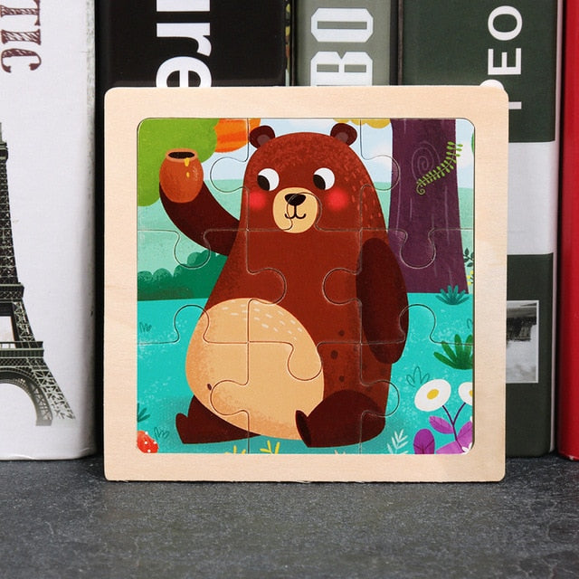 11x11cm Wooden Puzzle Cartoon Animal Collection