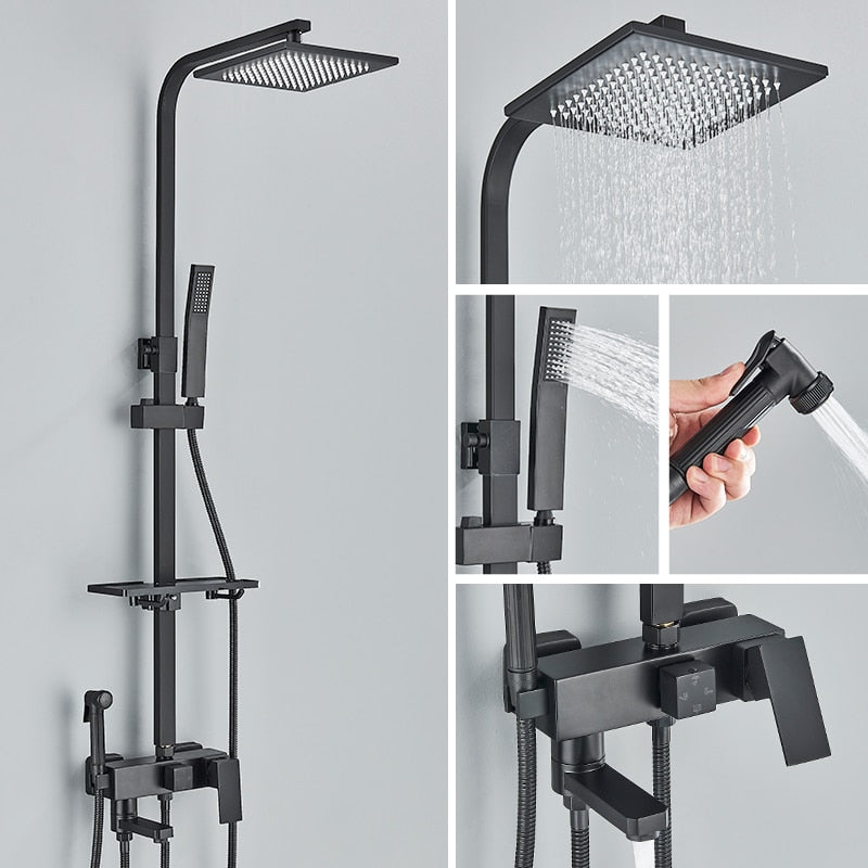 Black Chrome Rainfall Shower Faucet