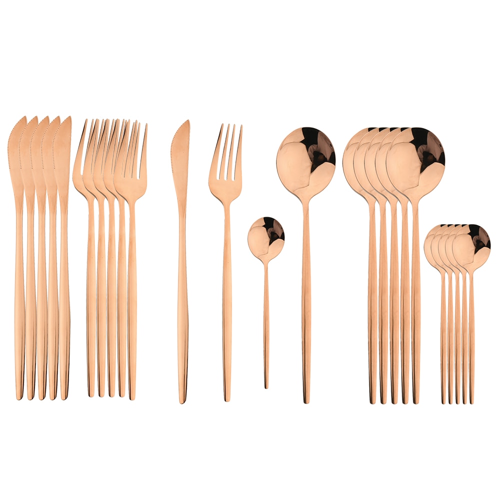 24Pcs Black Handle Golden Cutlery Set