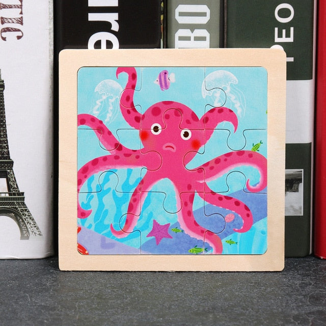 11x11cm Wooden Puzzle Cartoon Animal Collection
