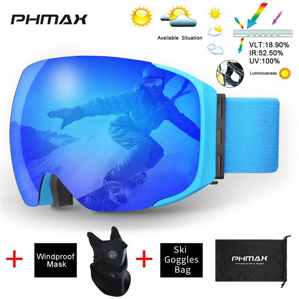 UV400 Anti-Fog Skiing Goggles
