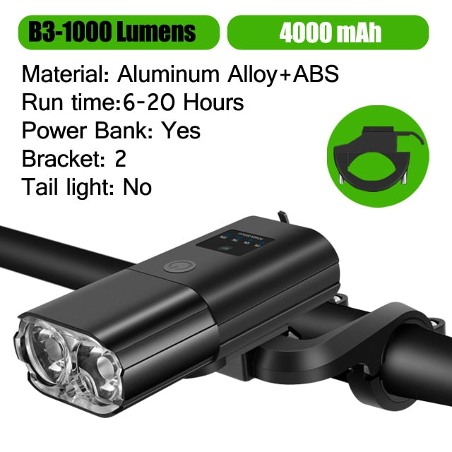 1000Lumen 4000mAh Bike Headlight Power Bank