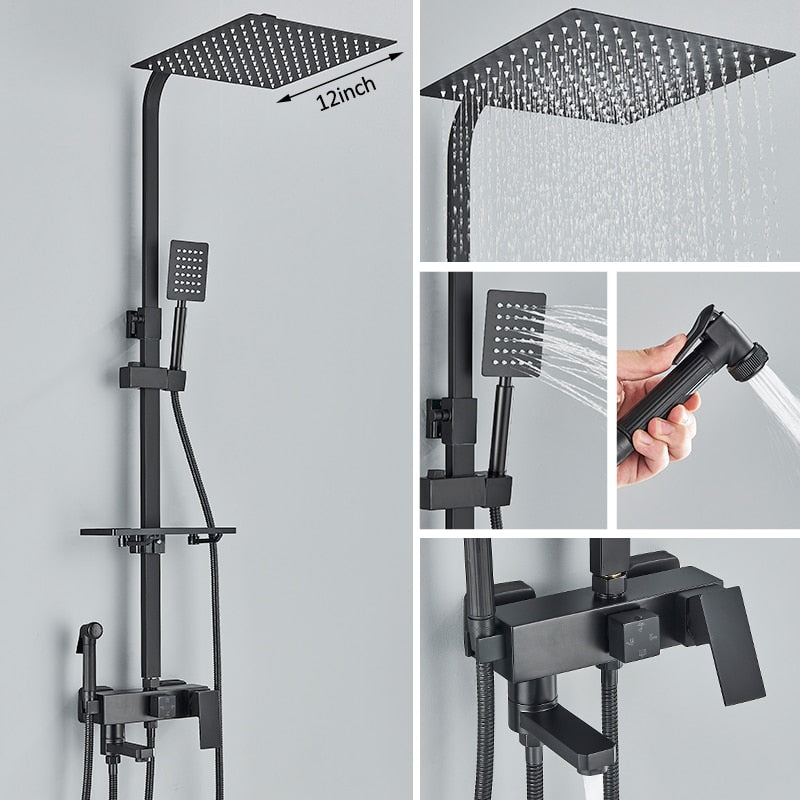 Black Chrome Rainfall Shower Faucet