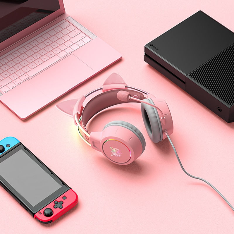 RGB Light Cat Ear Gaming Headphones