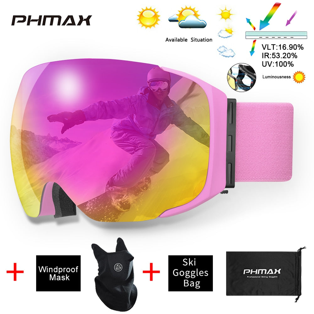 UV400 Anti-Fog Skiing Goggles