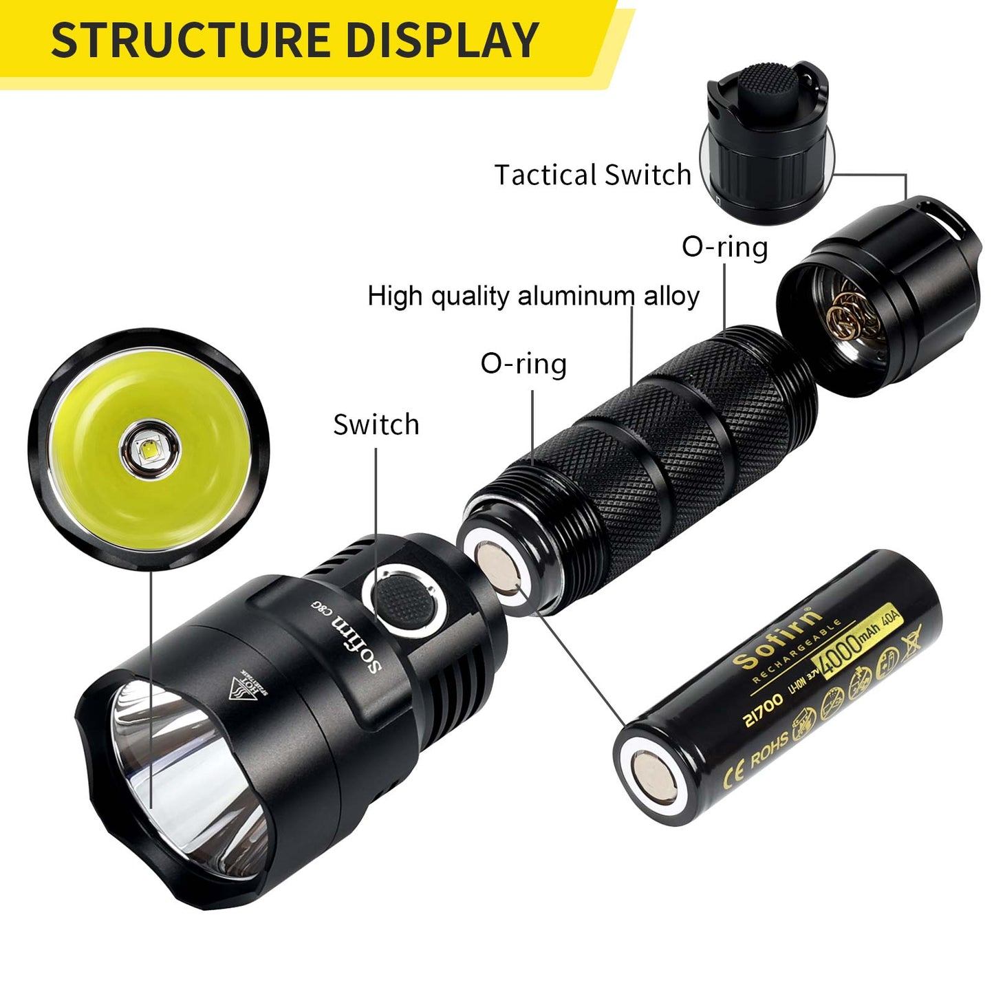 21700 LED Flashlight