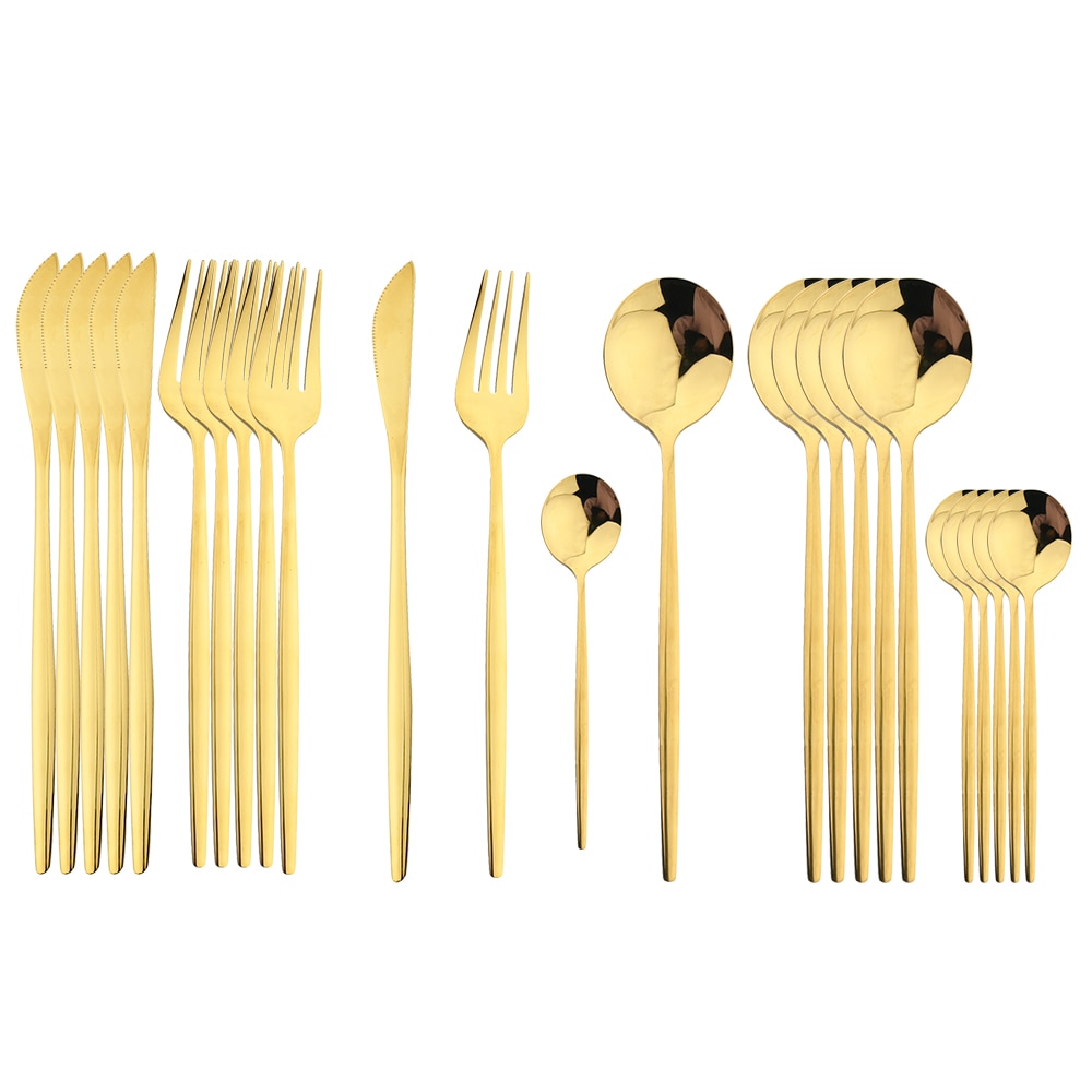 24Pcs Black Handle Golden Cutlery Set