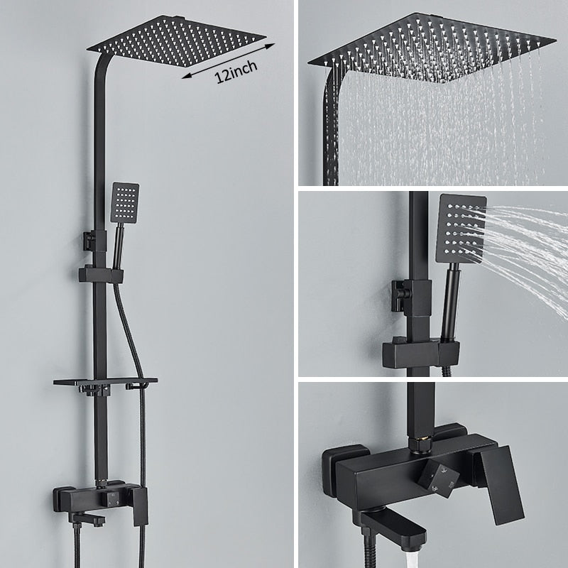 Black Chrome Rainfall Shower Faucet