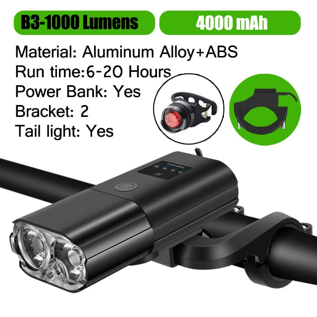 1000Lumen 4000mAh Bike Headlight Power Bank