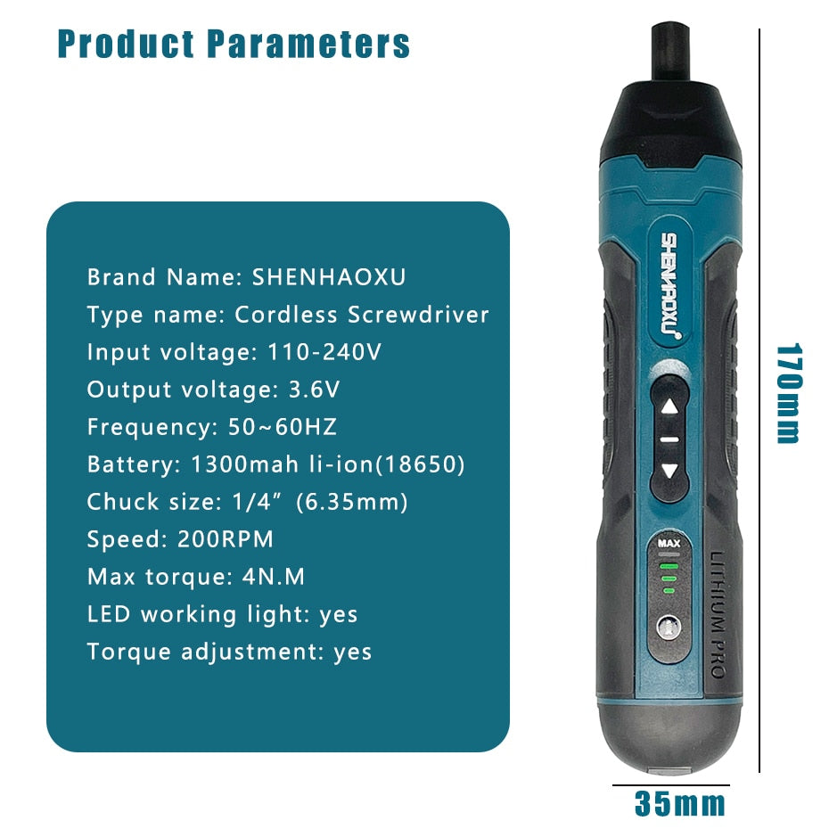 Cordless Electric Screwdriver Rechargeable 1300mAh