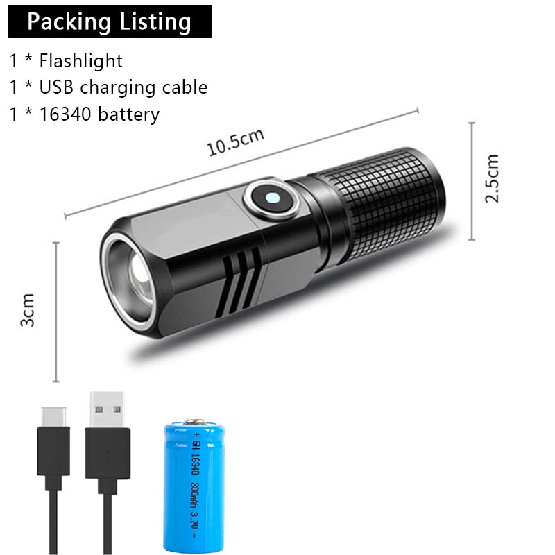 Rechargeable Mini 16340 18650 Battery Flashlight