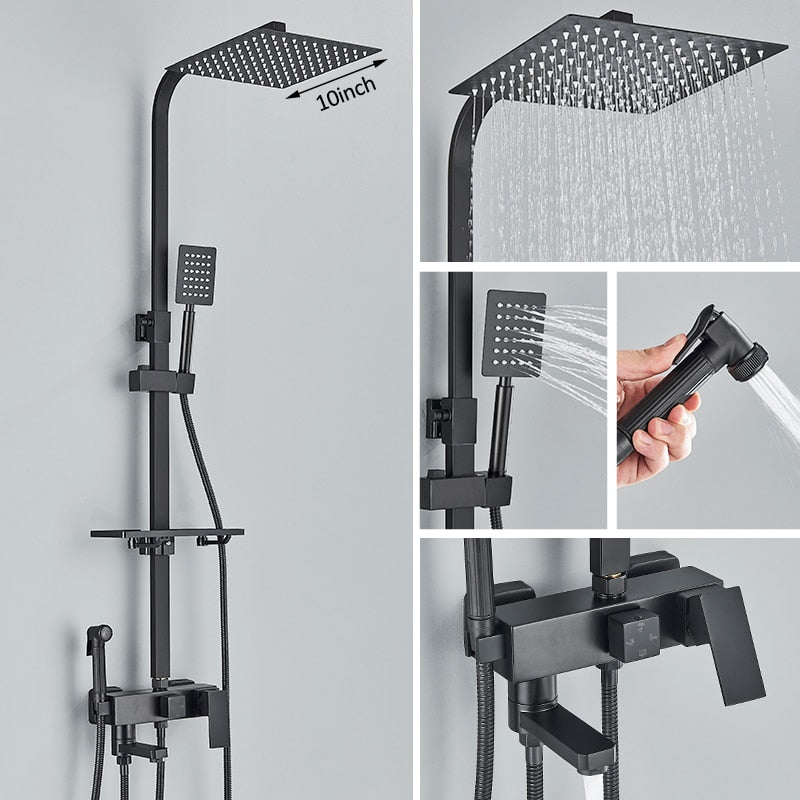 Black Chrome Rainfall Shower Faucet