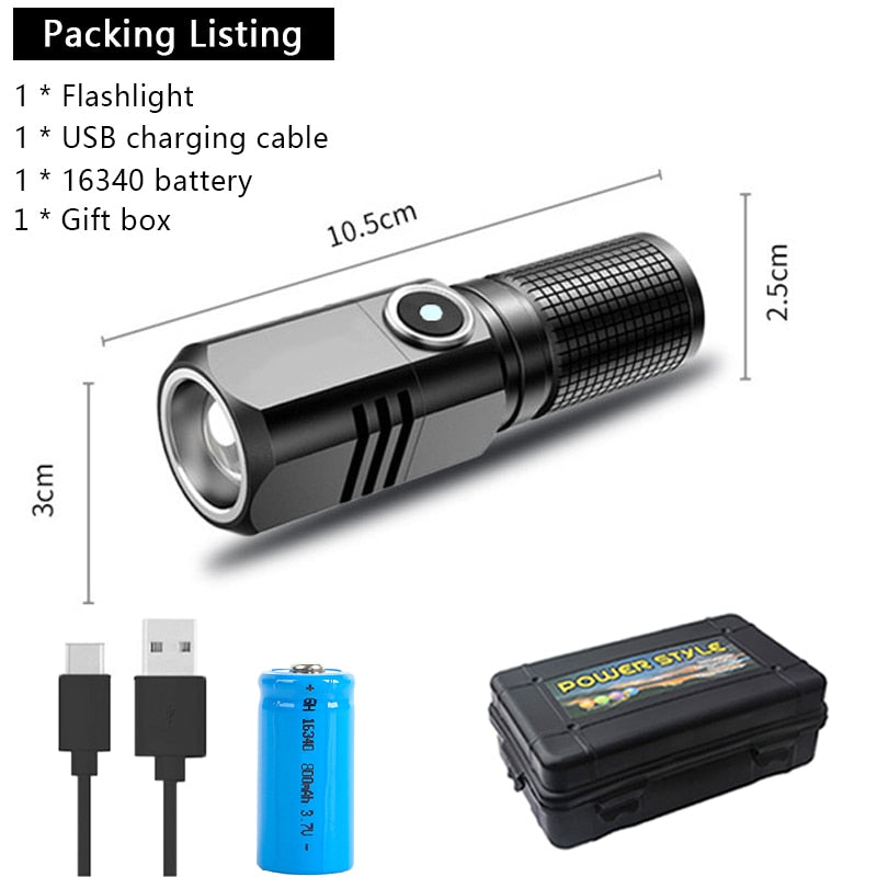 Rechargeable Mini 16340 18650 Battery Flashlight