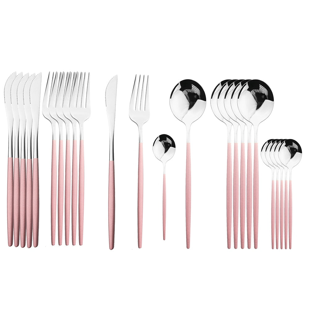 24Pcs Black Handle Golden Cutlery Set