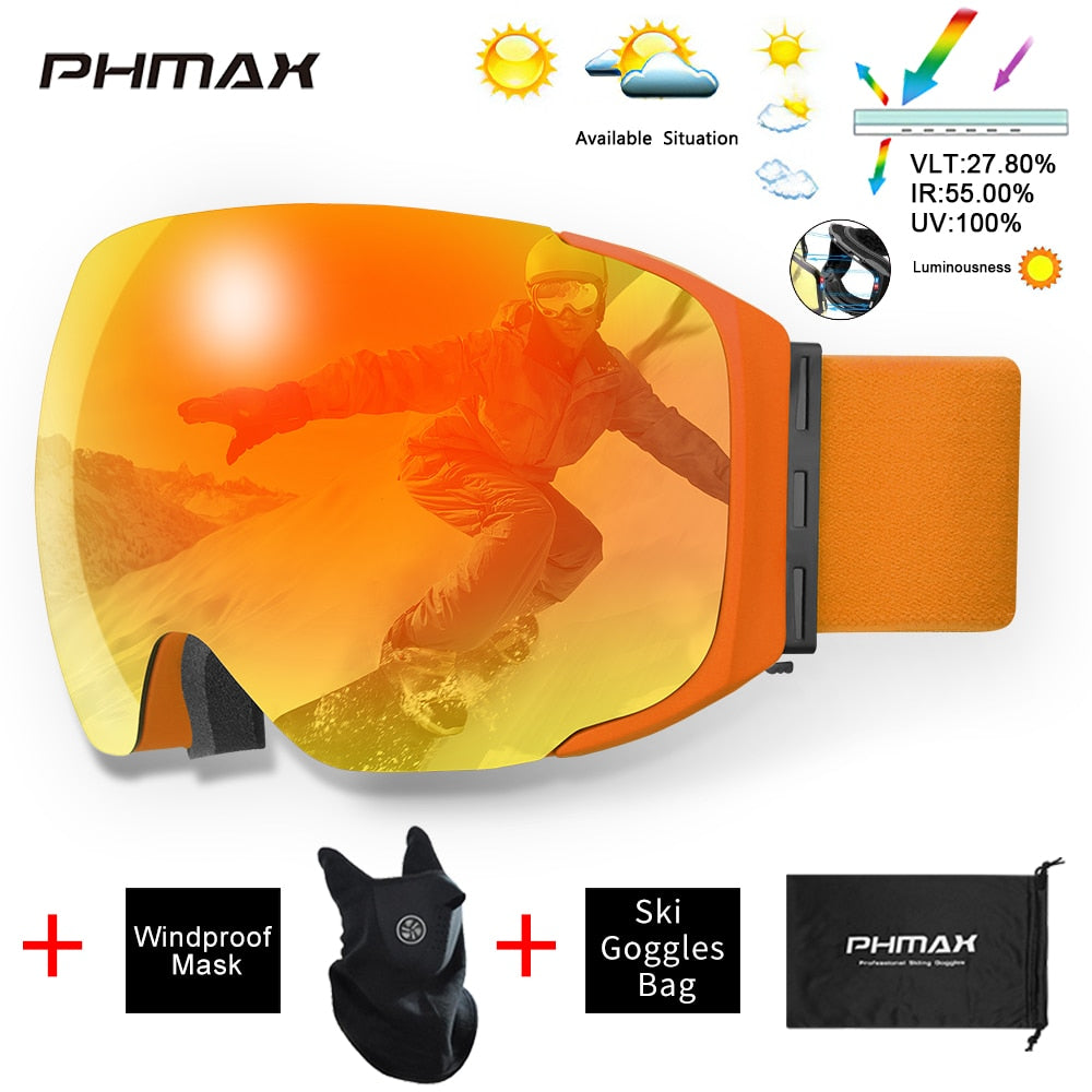 UV400 Anti-Fog Skiing Goggles