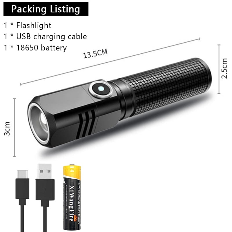Rechargeable Mini 16340 18650 Battery Flashlight