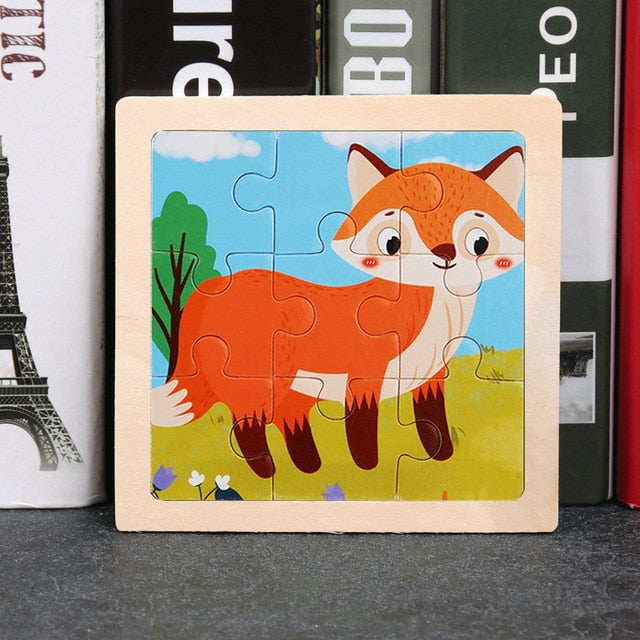 11x11cm Wooden Puzzle Cartoon Animal Collection
