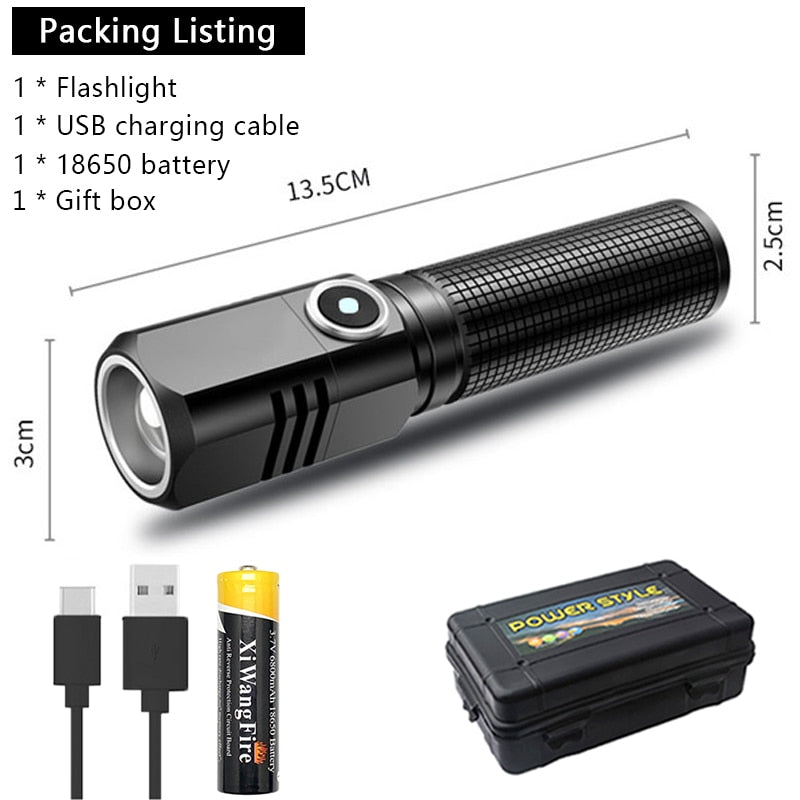 Rechargeable Mini 16340 18650 Battery Flashlight