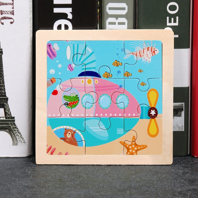 11x11cm Wooden Puzzle Cartoon Animal Collection