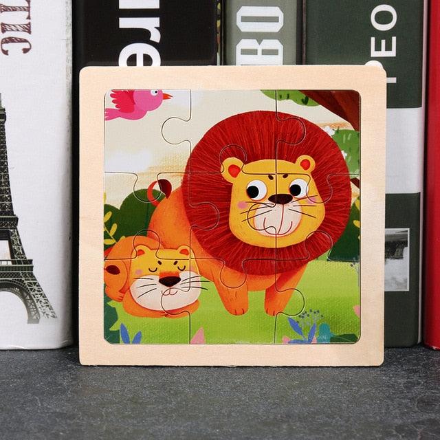 11x11cm Wooden Puzzle Cartoon Animal Collection