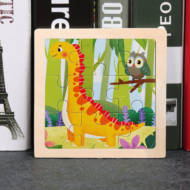11x11cm Wooden Puzzle Cartoon Animal Collection