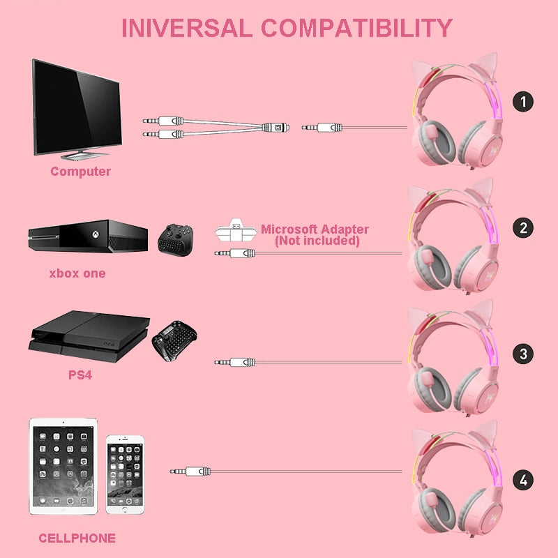 RGB Light Cat Ear Gaming Headphones