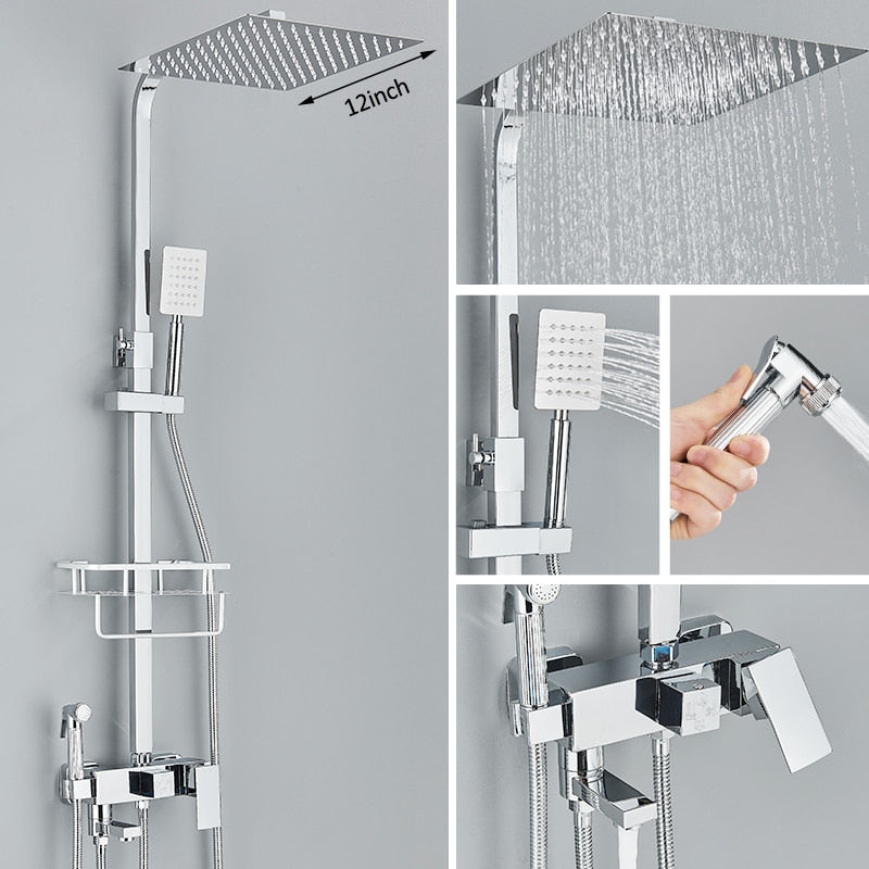 Black Chrome Rainfall Shower Faucet